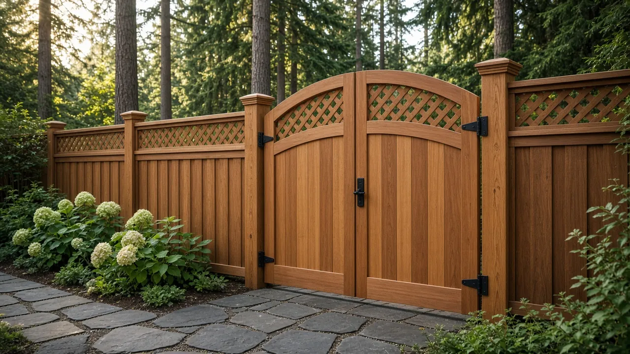Design concept: Arched cedar gate with a lattice top
