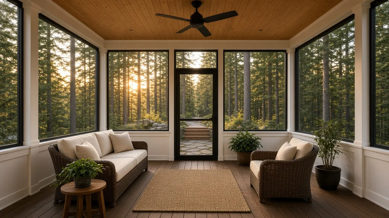Design concept: Bright screened porch opening onto the woods